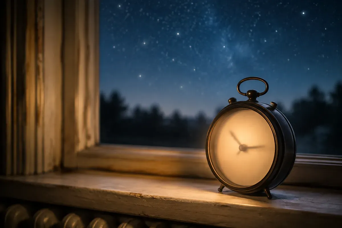 Horloge ancienne devant un ciel etoile